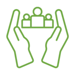 Hands holding a hearing care device icon